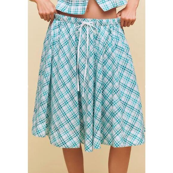 Anthropologie Women's Maeve  a-line cotton midi skirt Turq XS NWT 148 - Picture 2 of 7